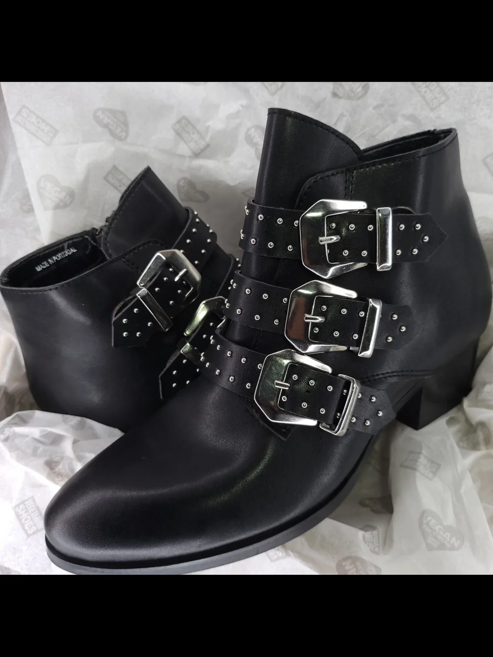 Ava Boots Studded Triple Buckle Side Zip Womens US 7 By Vegetarian Shoes